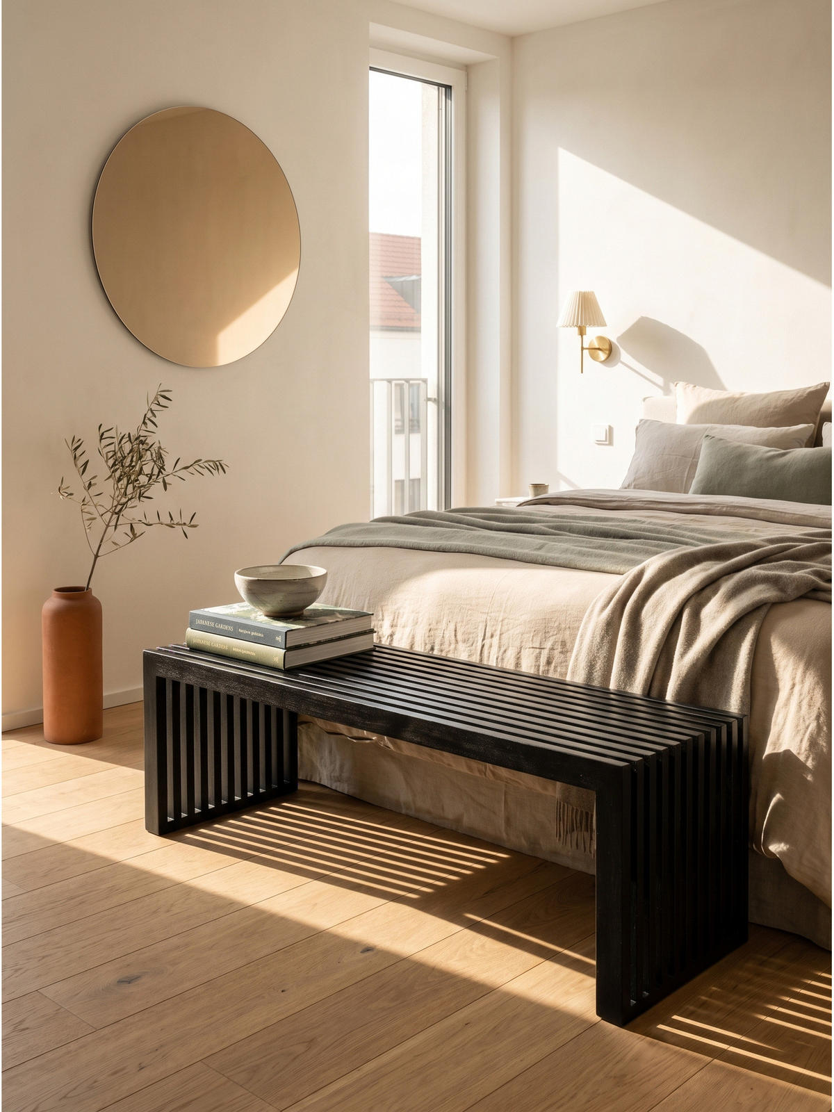 SITZBANK PALLANZA, Akazie Massivholz, Schwarz, 120 x 35 x 45 cm - Schwarz, Holz (120/45/35cm) - KADIMA DESIGN
