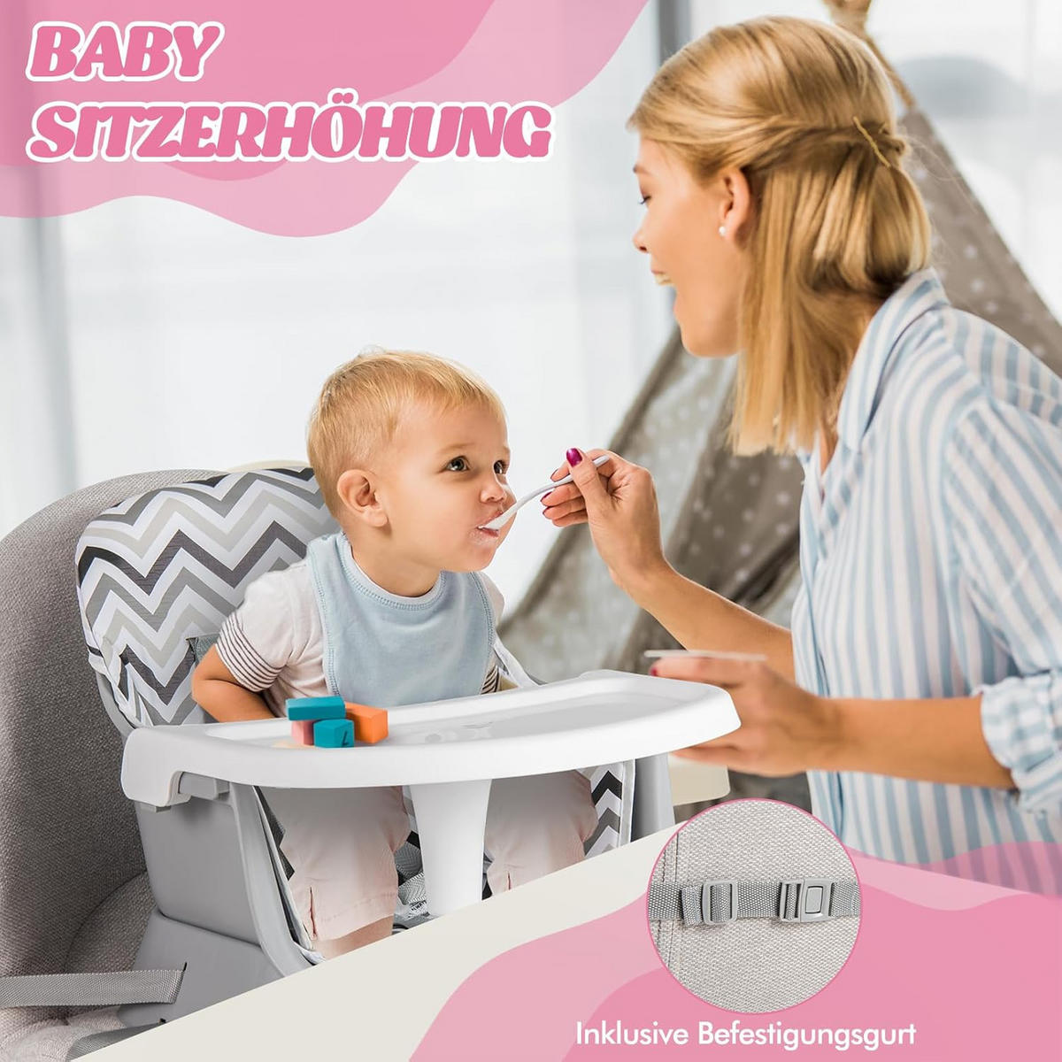 BABYHOCHSTUHL Weiß - Multicolor, Kunststoff (58/98/58cm) - COSTWAY