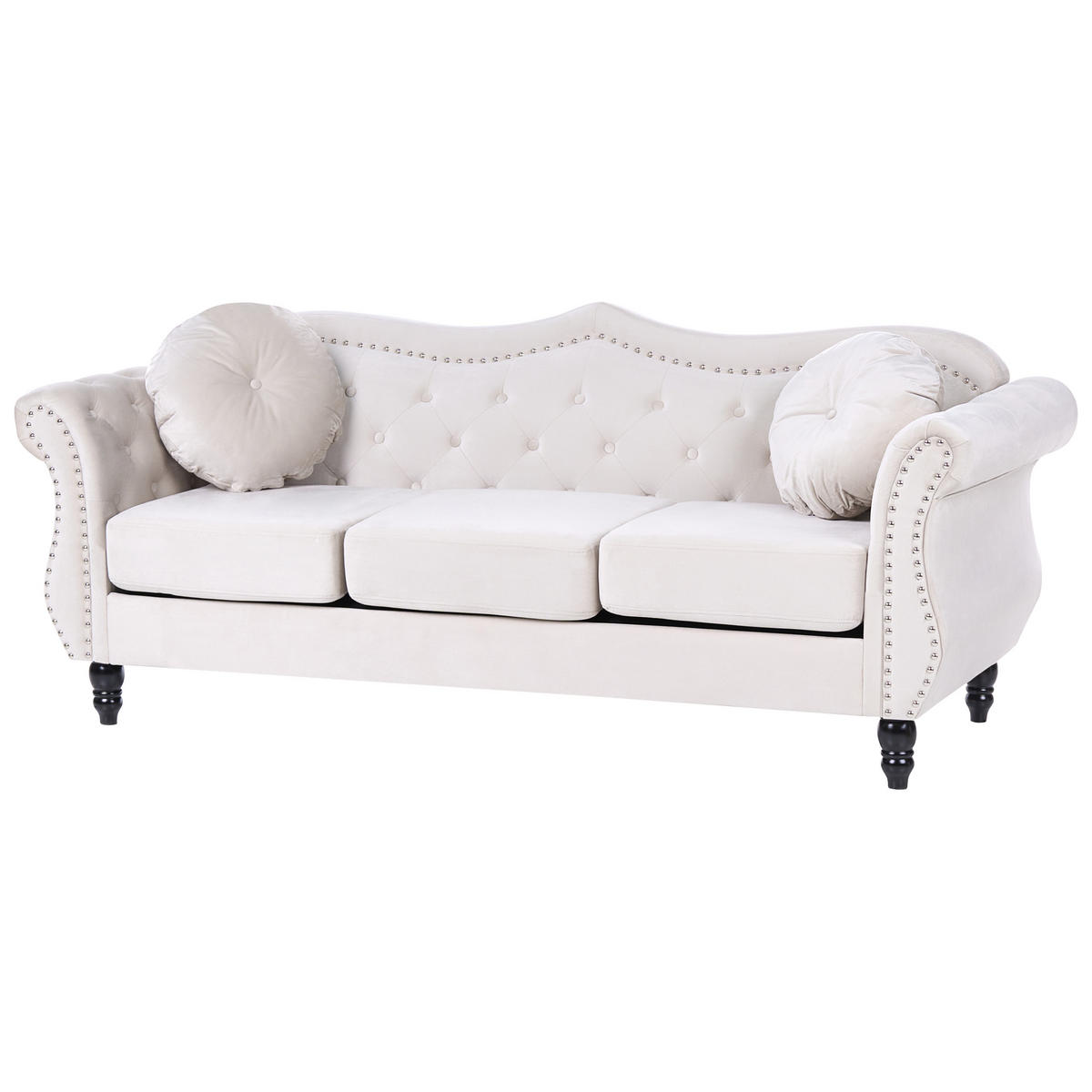 3-SITZER-SOFA Samtstoff Hellbeige Skien - Beige/Schwarz, Textil (204/86/78cm) - Beliani