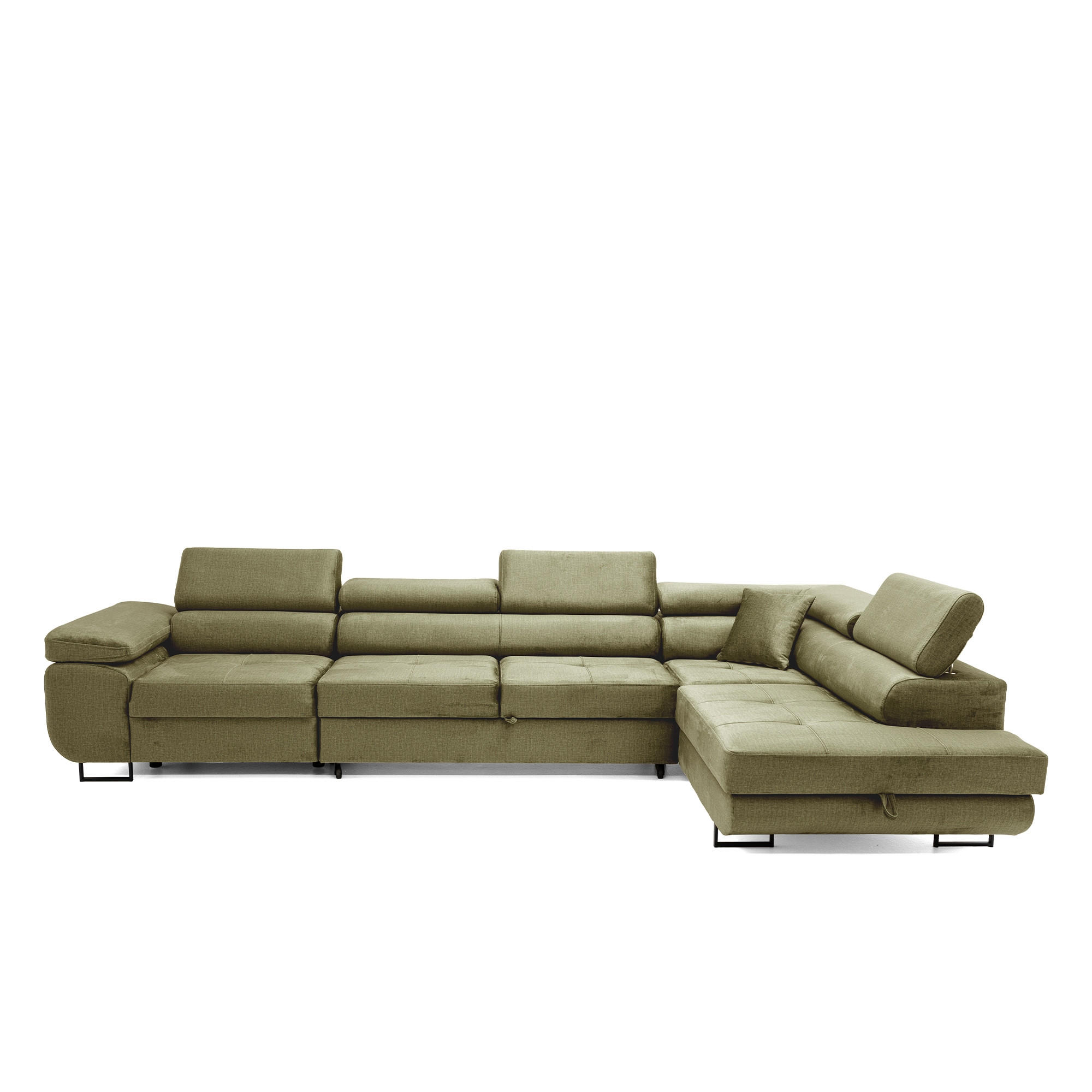 ECKSOFA WILD MAXI L Rechts mit Schlaffunktion 125x195 Velours Hellgrün - Chromfarben/Hellgrün, Holz/Textil (203/350cm) - Muffo