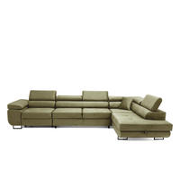ECKSOFA WILD MAXI L Rechts mit Schlaffunktion 125x195 Velours Hellgrün - Chromfarben/Hellgrün, Holz/Textil (203/350cm) - Muffo