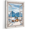 LEINWANDBILD Winterlandschaft - Hütte - Berge - Ausblicke - Aussicht - Natur Room Decor 30x40 cm - Weiß Hochglanz, Textil (30/40cm) - MuchoWow