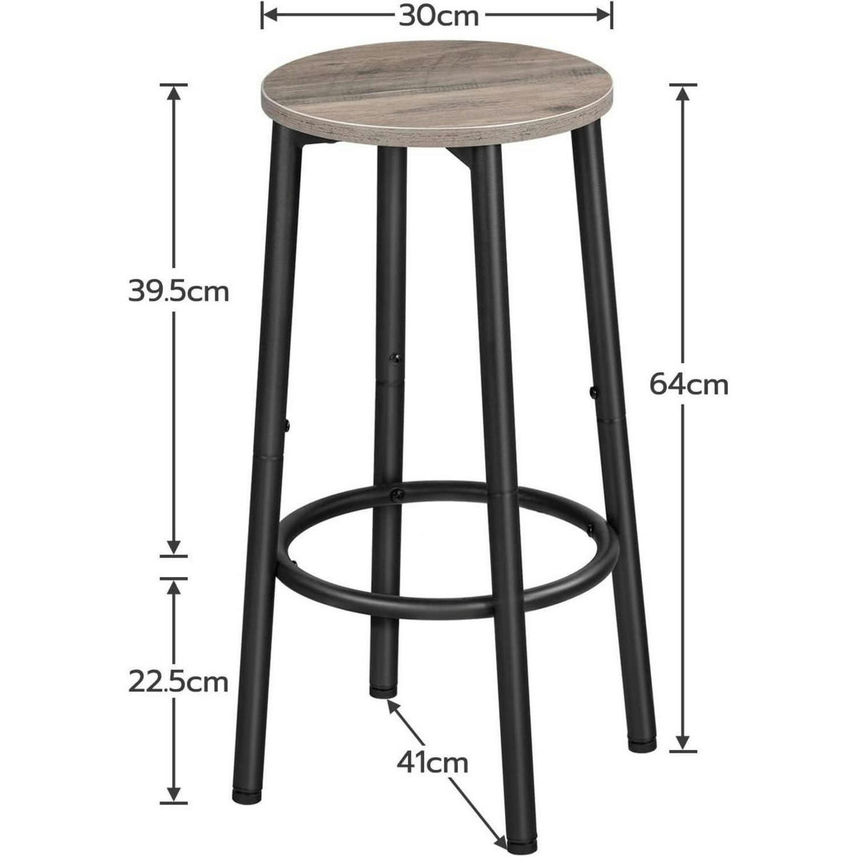 BARHOCKER 2er-Set Greige und Schwarz mit Fußstütze - Multicolor, Metall (30/64/30cm)
