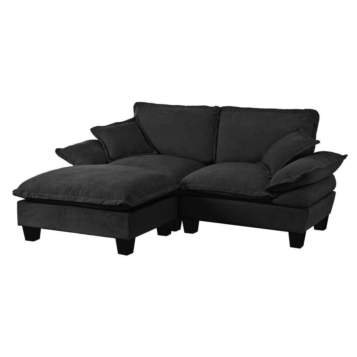 ECKSOFA 194/151/90 cm schwarz aus Chenille mit Ottomane und 2 Kissen - Schwarz, Textil (151/194cm) - OKWISH