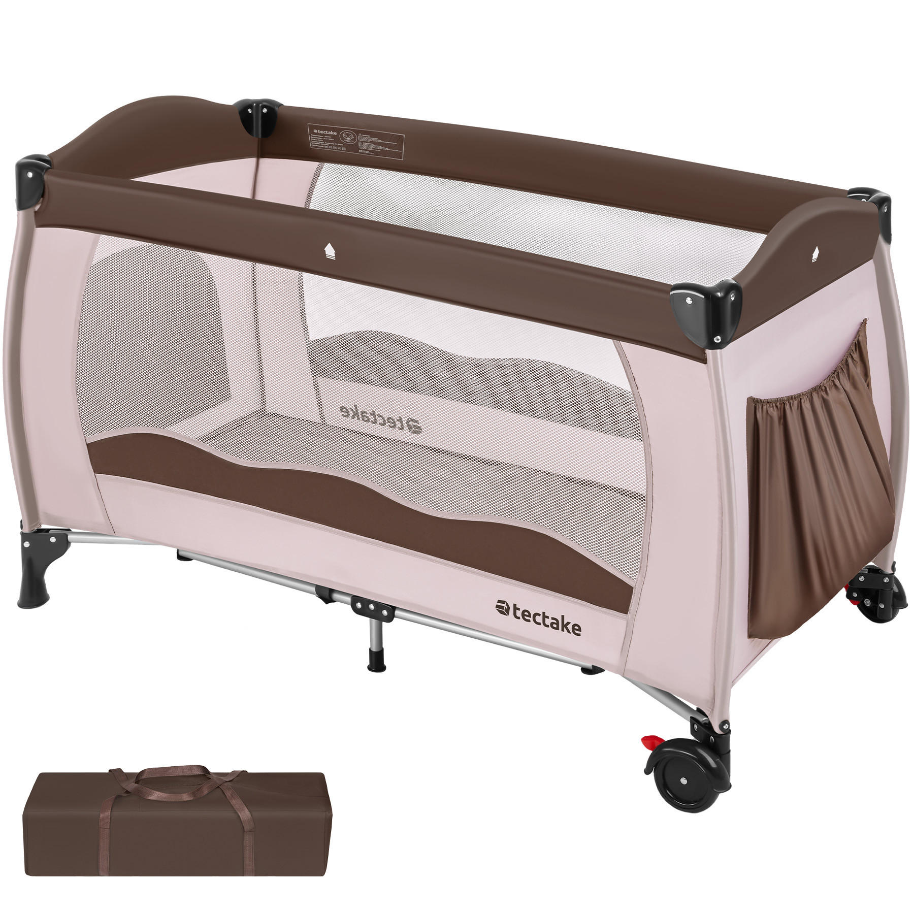 KINDER REISEBETT ,inklusive Tragetasche, 126 x 65 x 80 cm,coffee - Schwarz, Textil (65/80/126cm) - tectake