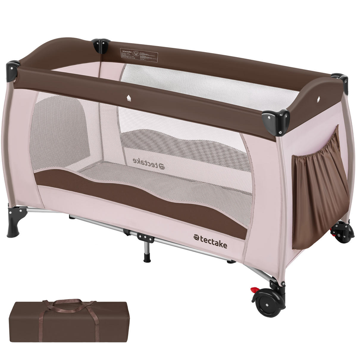 KINDER REISEBETT ,inklusive Tragetasche, 126 x 65 x 80 cm,coffee - Schwarz, Textil (65/80/126cm) - tectake