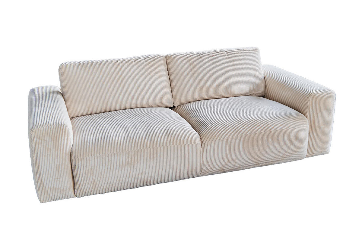 SOFA BODHI Cremeweiß Cord - Creme/Schwarz, Kunststoff/Textil (242/80/110cm) - KAWOLA