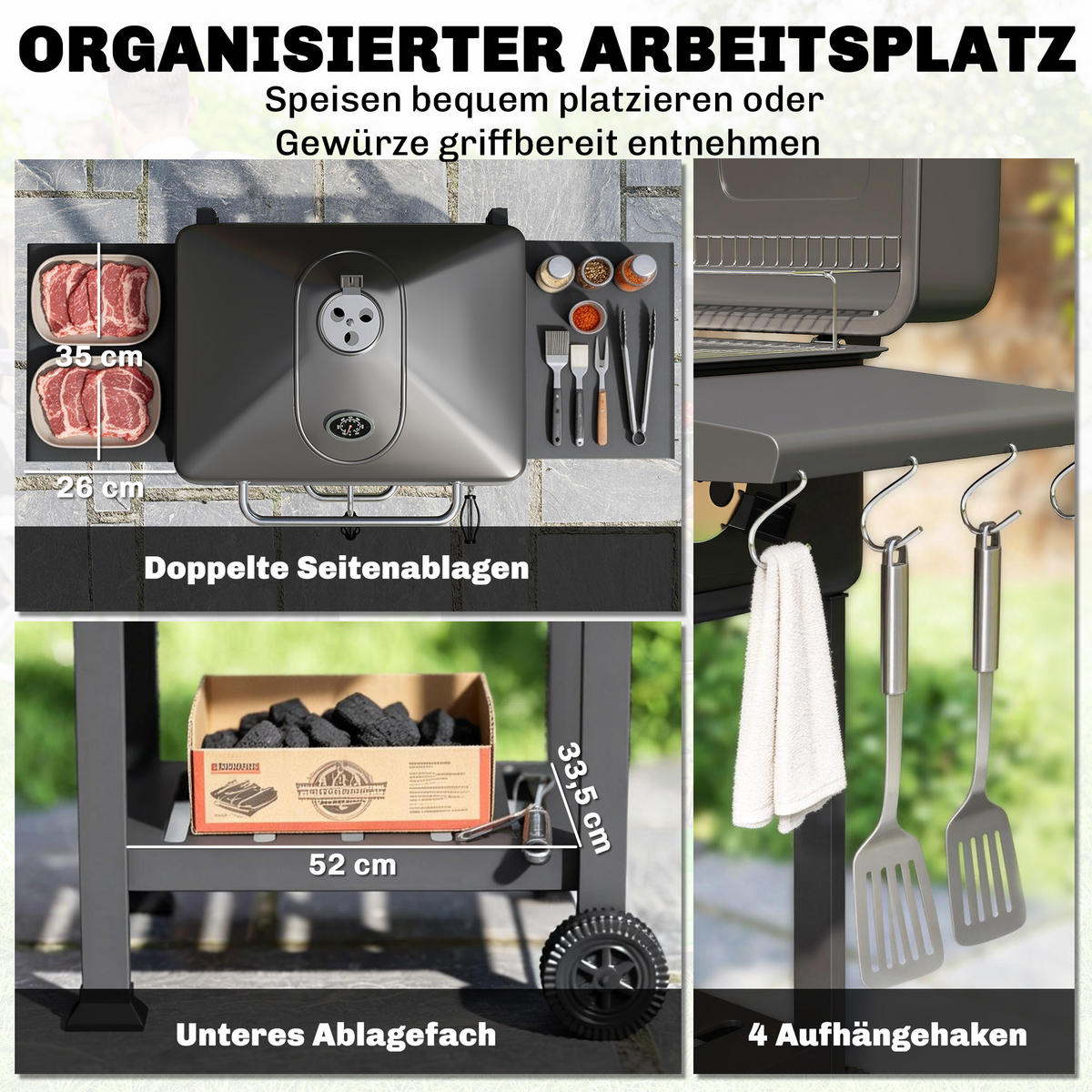 HOLZKOHLEGRILL DE-10231 Schwarz - Schwarz, Metall (63/101.5/112cm) - ComfortXL