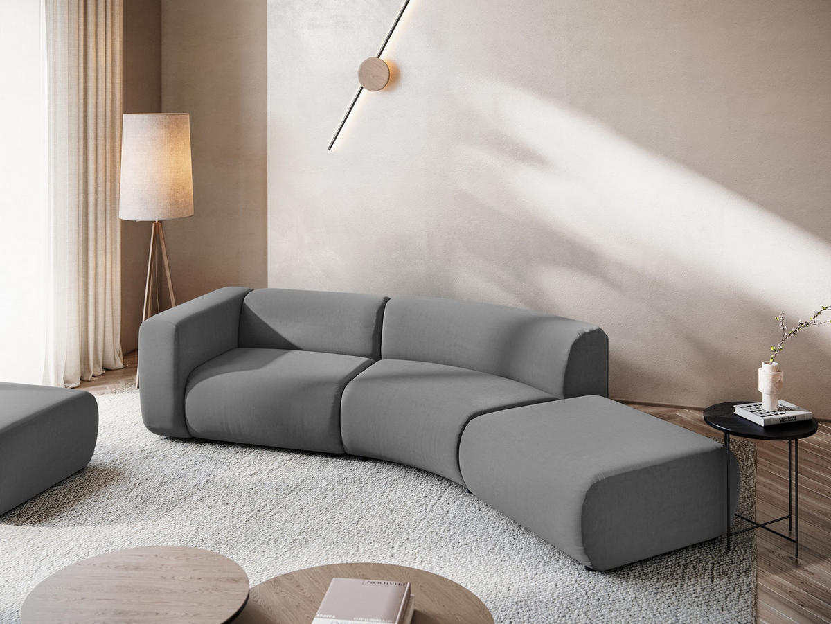 4-SITZER-SOFA Samt Stoff Grau - Schwarz/Grau, Kunststoff/Textil (335/70/166cm) - Makamii