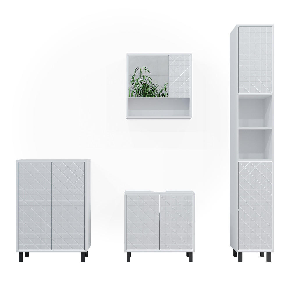 BADMÖBEL-SET Agasta Weiß 4 Teile, mit Hochschrank - Weiß, Holzwerkstoff (56/57/28cm) - Vicco