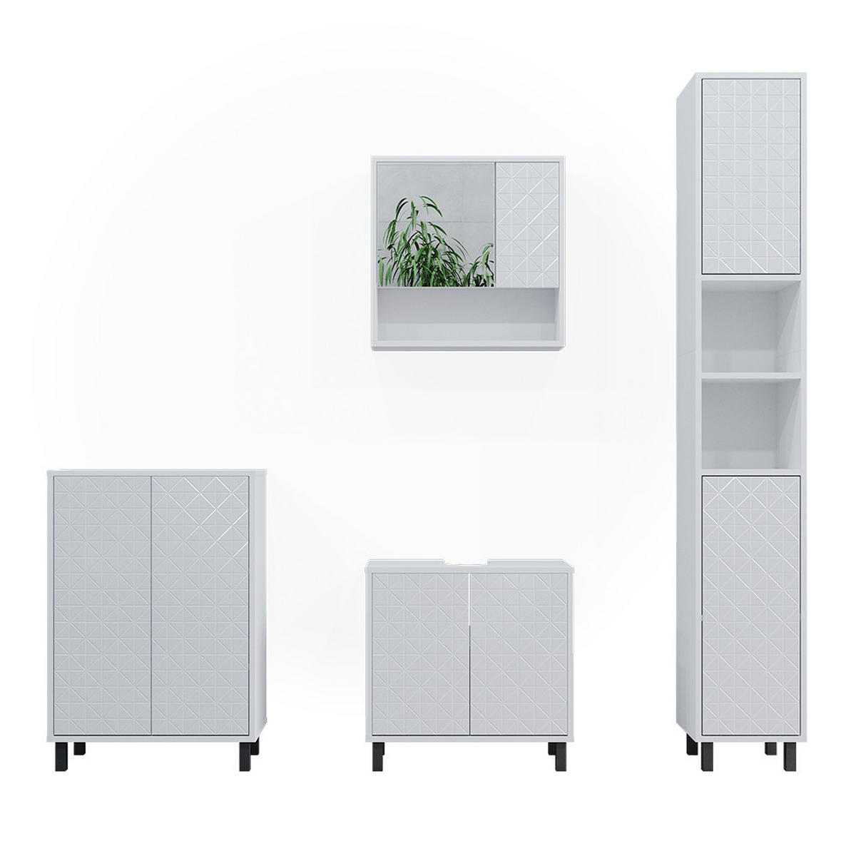 BADMÖBEL-SET Agasta Weiß 4 Teile, mit Hochschrank - Weiß, Holzwerkstoff (56/57/28cm) - Vicco