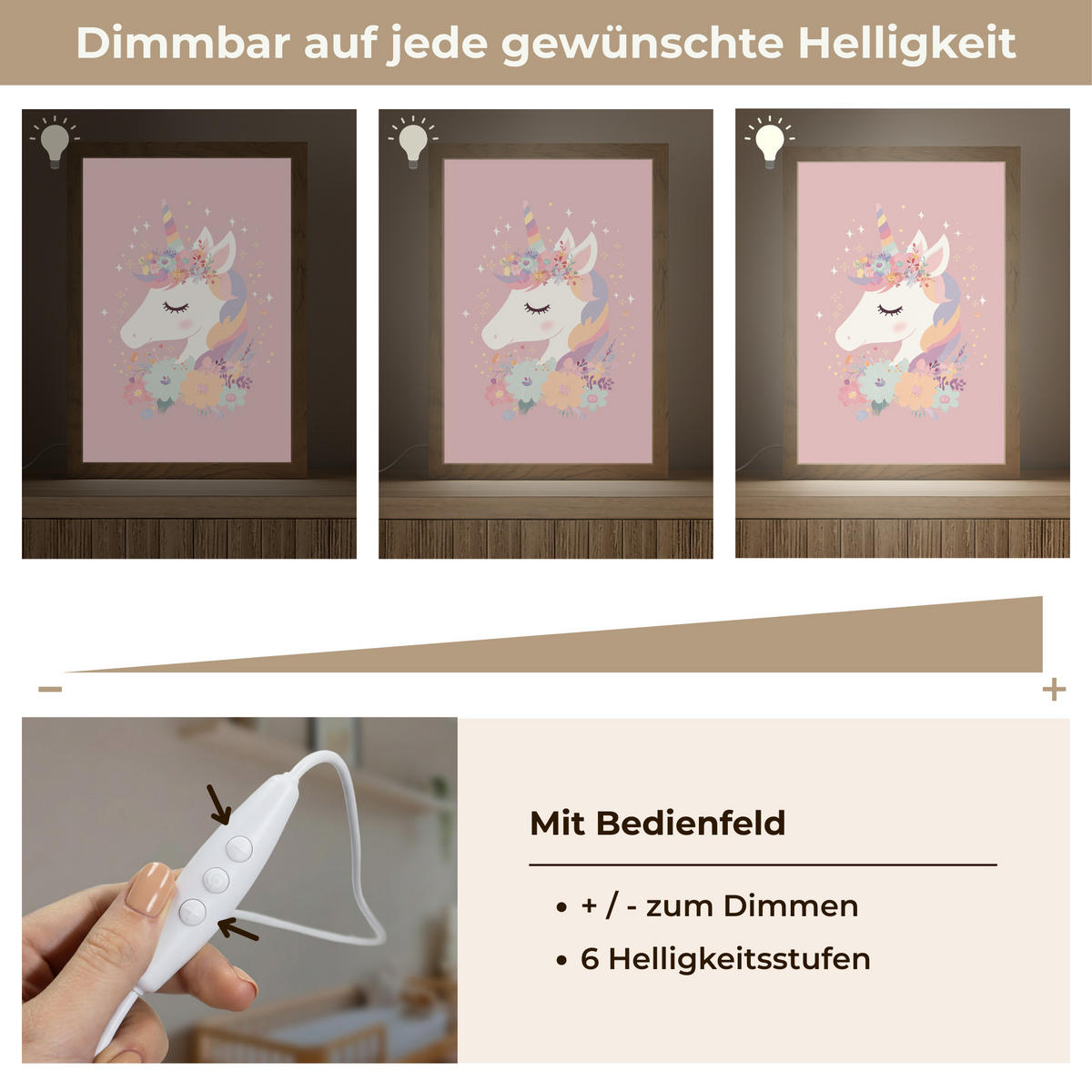 NACHTTISCHLAMPE Einhorn - Rosa - Blumen 20x30 cm - Rosa, Holzwerkstoff (8/20/30cm)