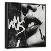 LEINWAND Bilder mit Rahmen - Gesicht - Mund - Graffiti - Schwarz - 20x20 - Schwarz, Textil (20/20cm) - MuchoWow