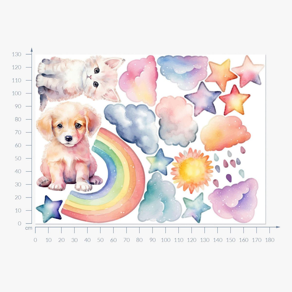 WANDAUFKLEBER 130x177cm - Tiere Himmel Regenbogen - Multicolor, Kunststoff (130/177/0.1cm) - Wallfluent