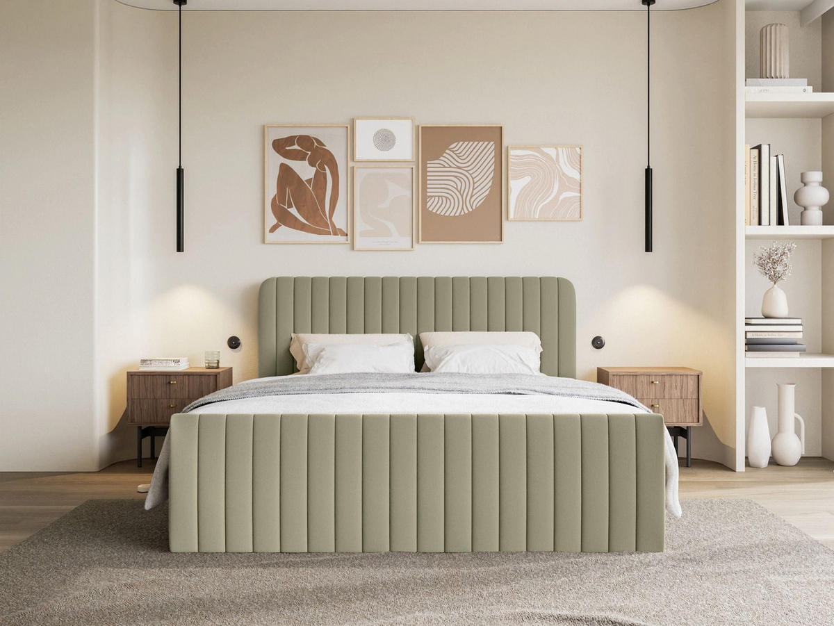 BOXBETT Saliano mit Topper und Chenille-Bezug Olivgrün, 160x200 cm - Olivgrün, Kunststoff/Textil (160/200cm) - Selsey