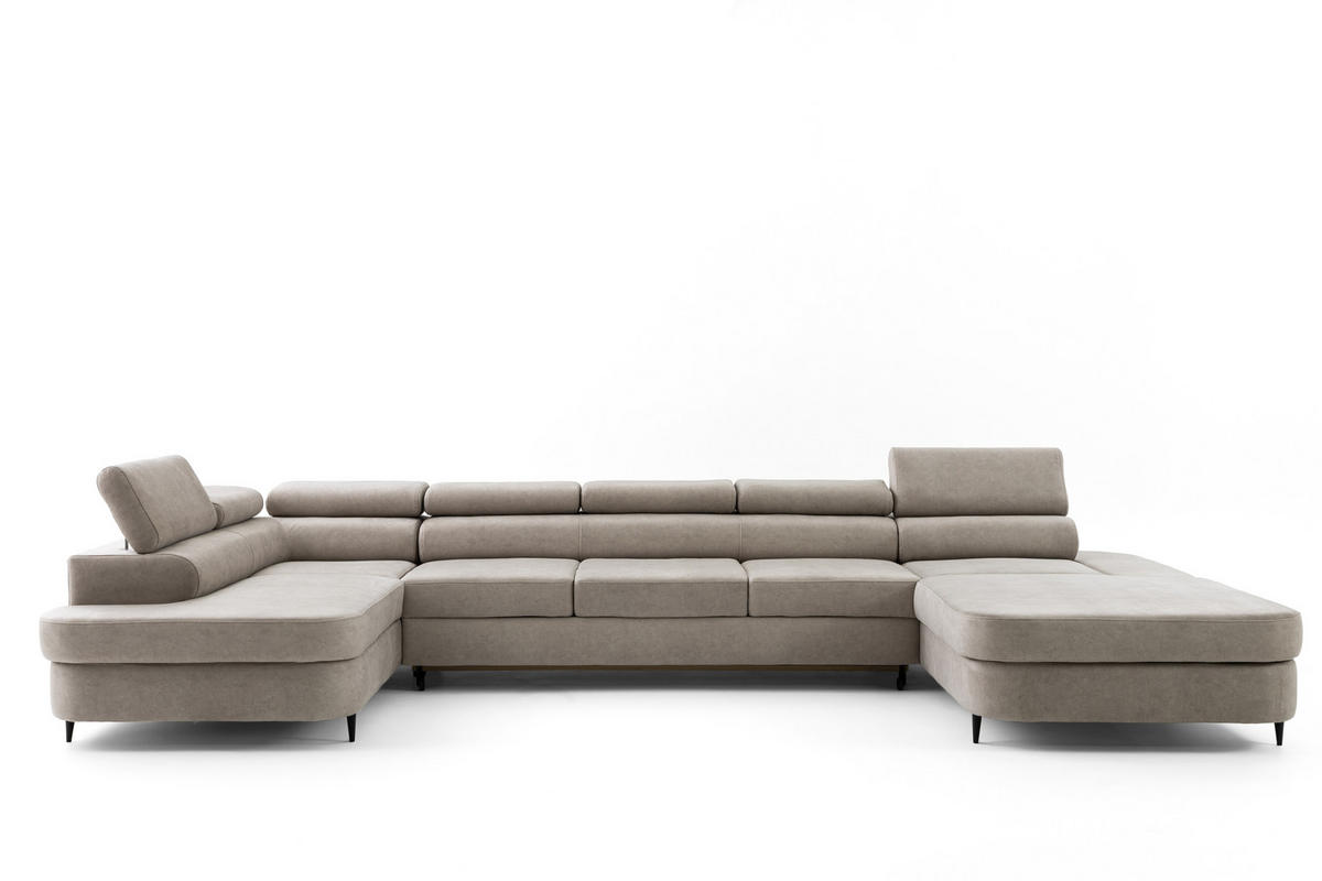 WOHNLANDSCHAFT PRIAM MAXI U – XXL Ecksofa U-form 400 cm inkl. Schlaffunktion, 2 Bettkästen & Kopfteilverstellung Beige - Beige, Holz/Textil (400/91/203cm) - Muffo