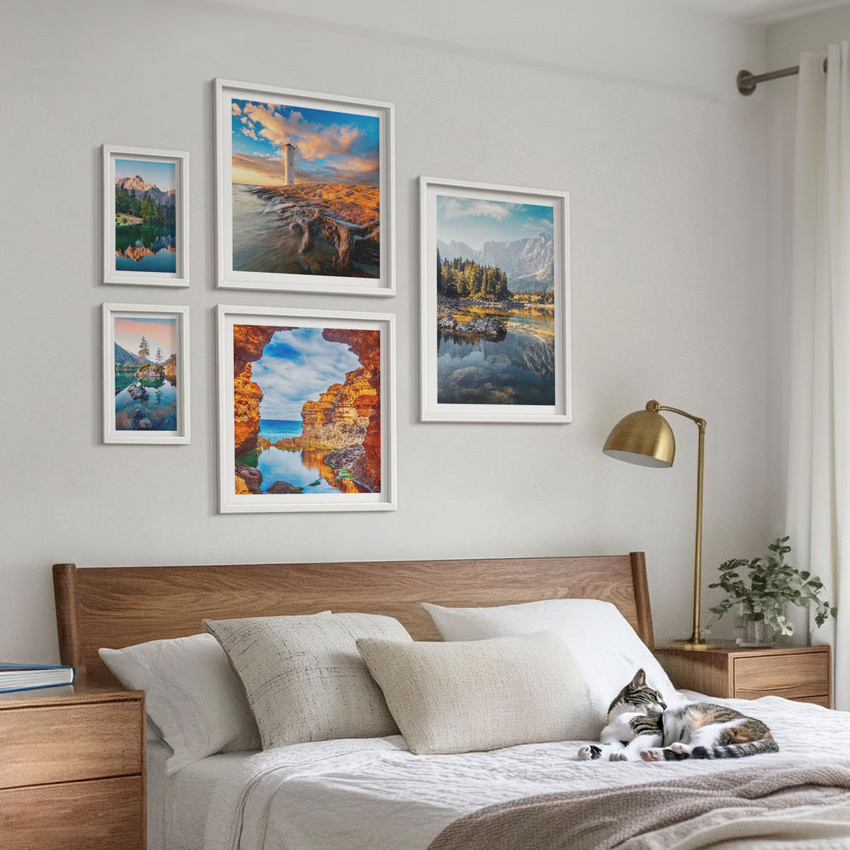 WANDBILDER 5er-Set - 50x50 cm & 20x30 cm & 40x60 cm Weißer Rahmen - Aussicht Paris New York Treppen - Weiß, Kunststoff (40/60cm) - ArtPrintCave