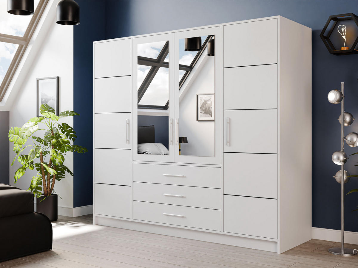 KLEIDERSCHRANK Bali D4 - Silberfarben/Weiß, Holzwerkstoff (196/200/58cm) - MIRJAN24