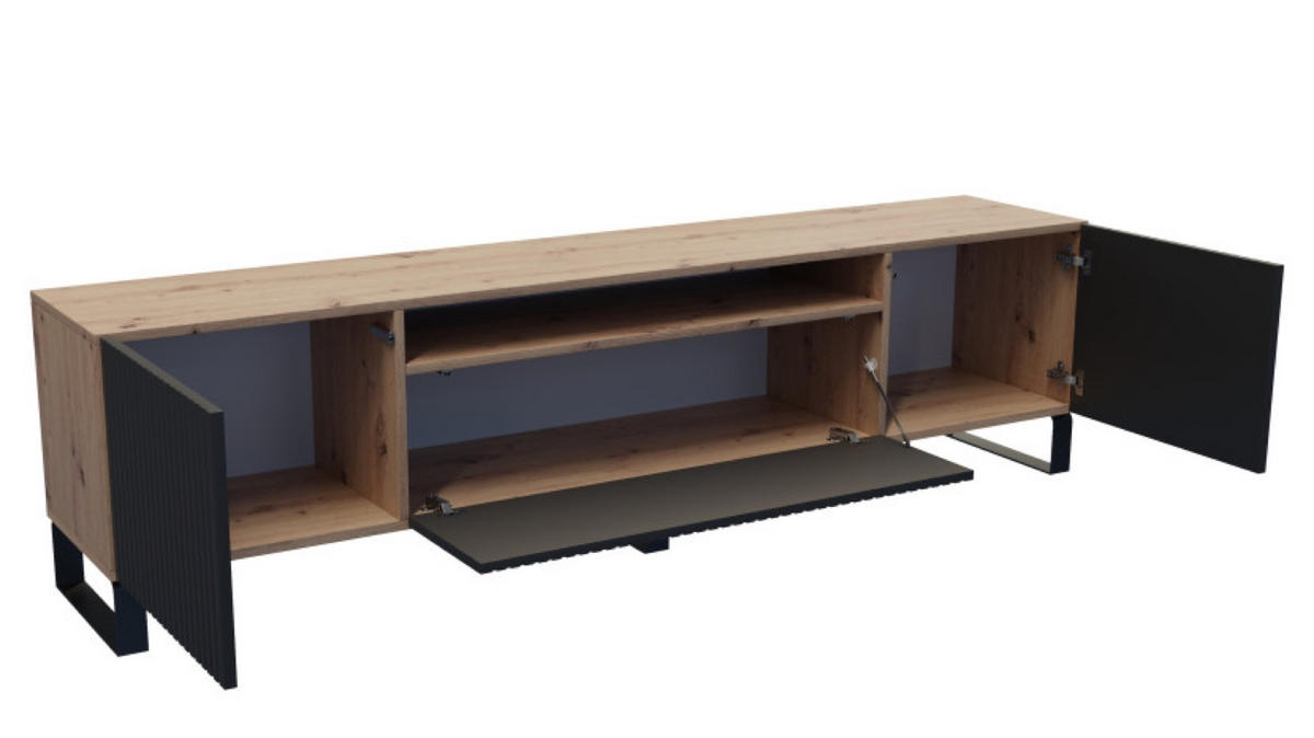 TV-SCHRANK Schwarz Marco Metallbeine Gefräste Fronten - Schwarz, Holzwerkstoff (200/53/41cm) - Sepro Meble