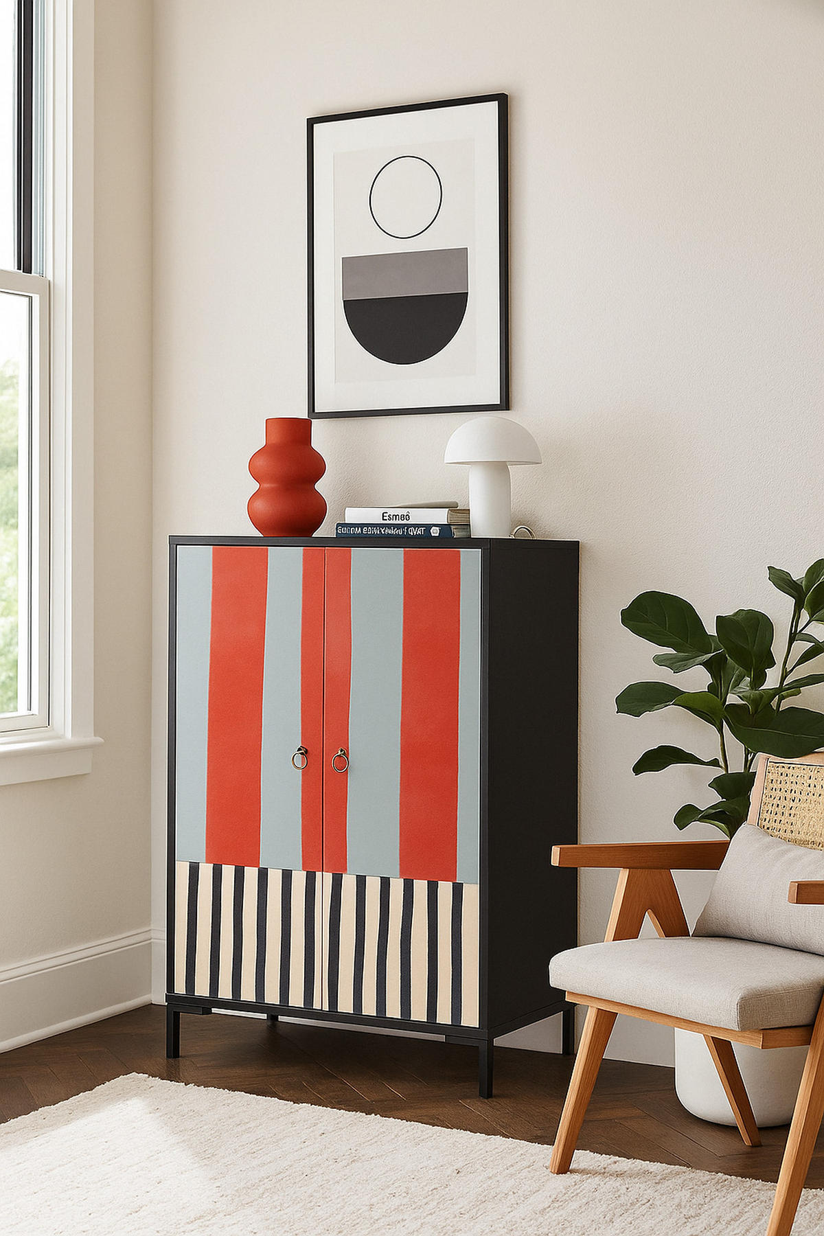 SIDEBOARD aus MDF mit 2 dekorativen Türen WALTER - Schieferfarben, Holzwerkstoff (45/123/75cm) - RNT By Really Nice Things