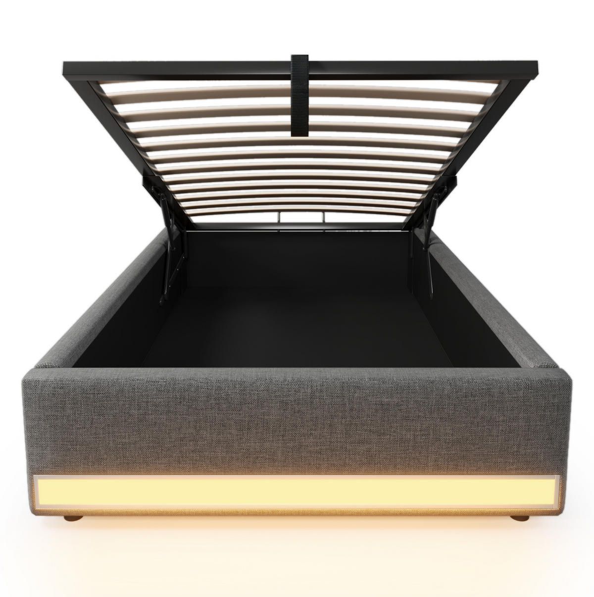ČALÚNENÁ posteľ z ľanu a MDF 90x200 cm sivá s LED osvetlením, USB a Type-C portom, hydraulickým úložným priestorom - sivá, textil (90/200cm) - Modfu