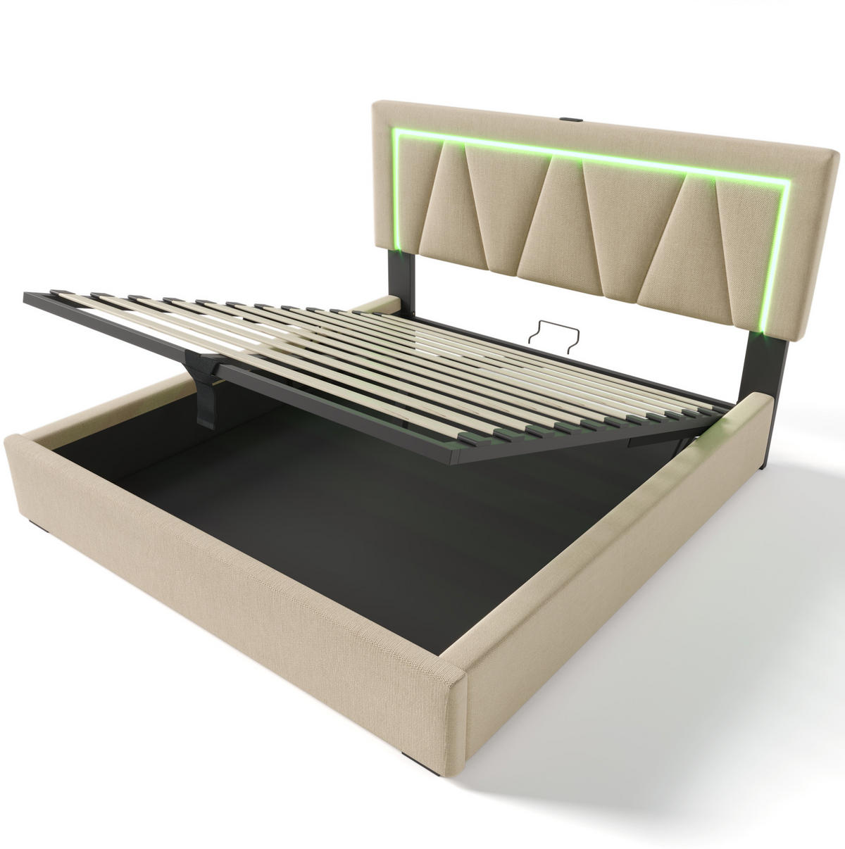 POLSTERBETT mit Stauraum, USB und LED 140x200 cm Beige inkl. Matratze - Beige, Metall (140/200cm) - Meubliv