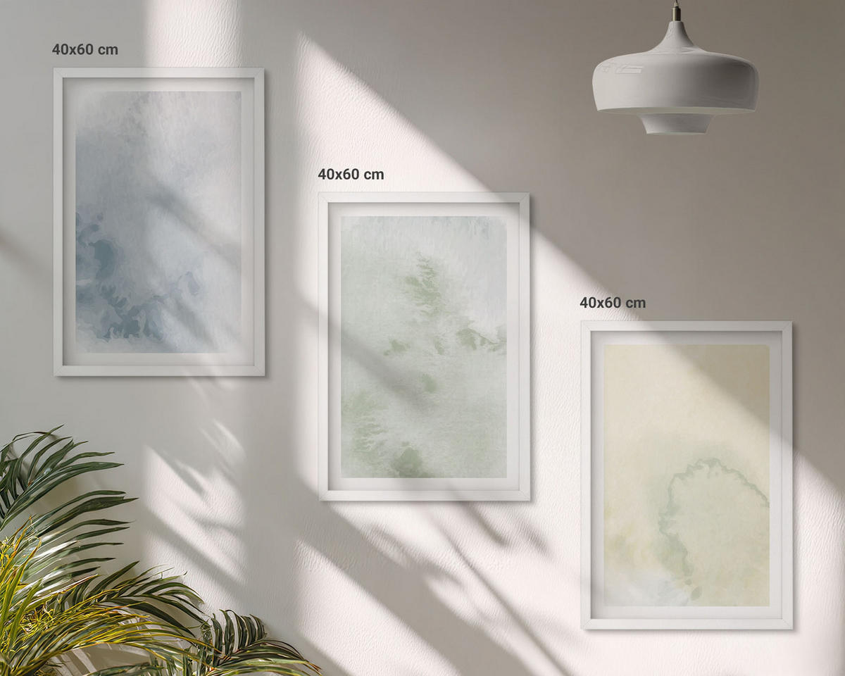 BILDER SET 3er Set - 40x60 cm Weißer Rahmen - Pastellfarben auf Leinwand - Weiß, Kunststoff (40/60cm) - TULUP