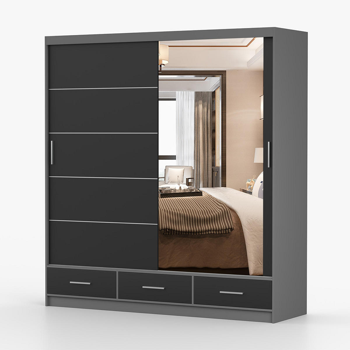 KLEIDERSCHRANK Florence 203 cm, 203/218/61, 2-türig, schwarz - Schwarz, Holzwerkstoff (203/218/61cm) - imoebel24