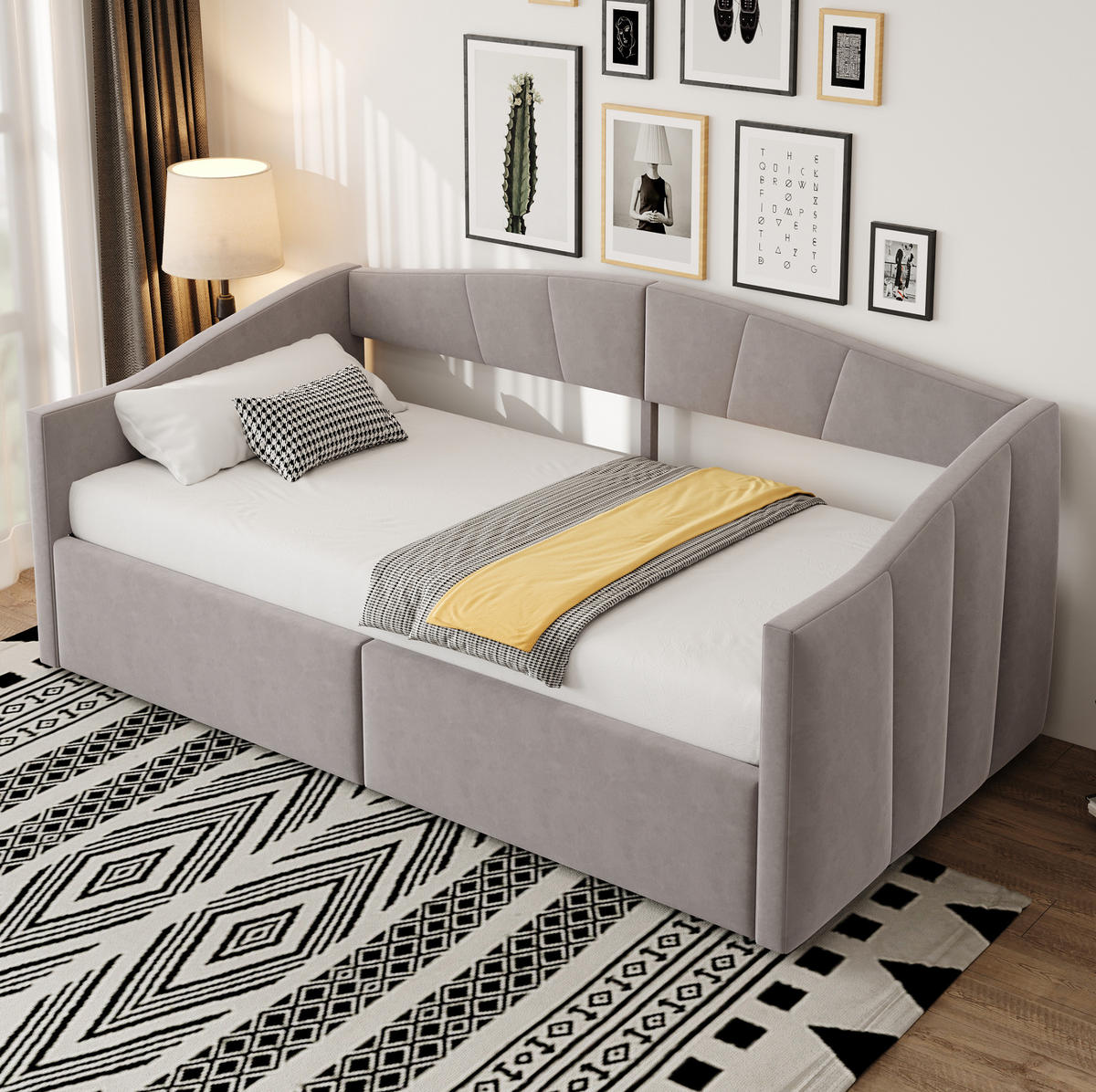 ČALÚNENÁ posteľ z velúru 90x200 cm svetlosivá s hydraulickým úložným priestorom a lamelovým roštom - svetlosivá, textil (90/200cm) - Modfu