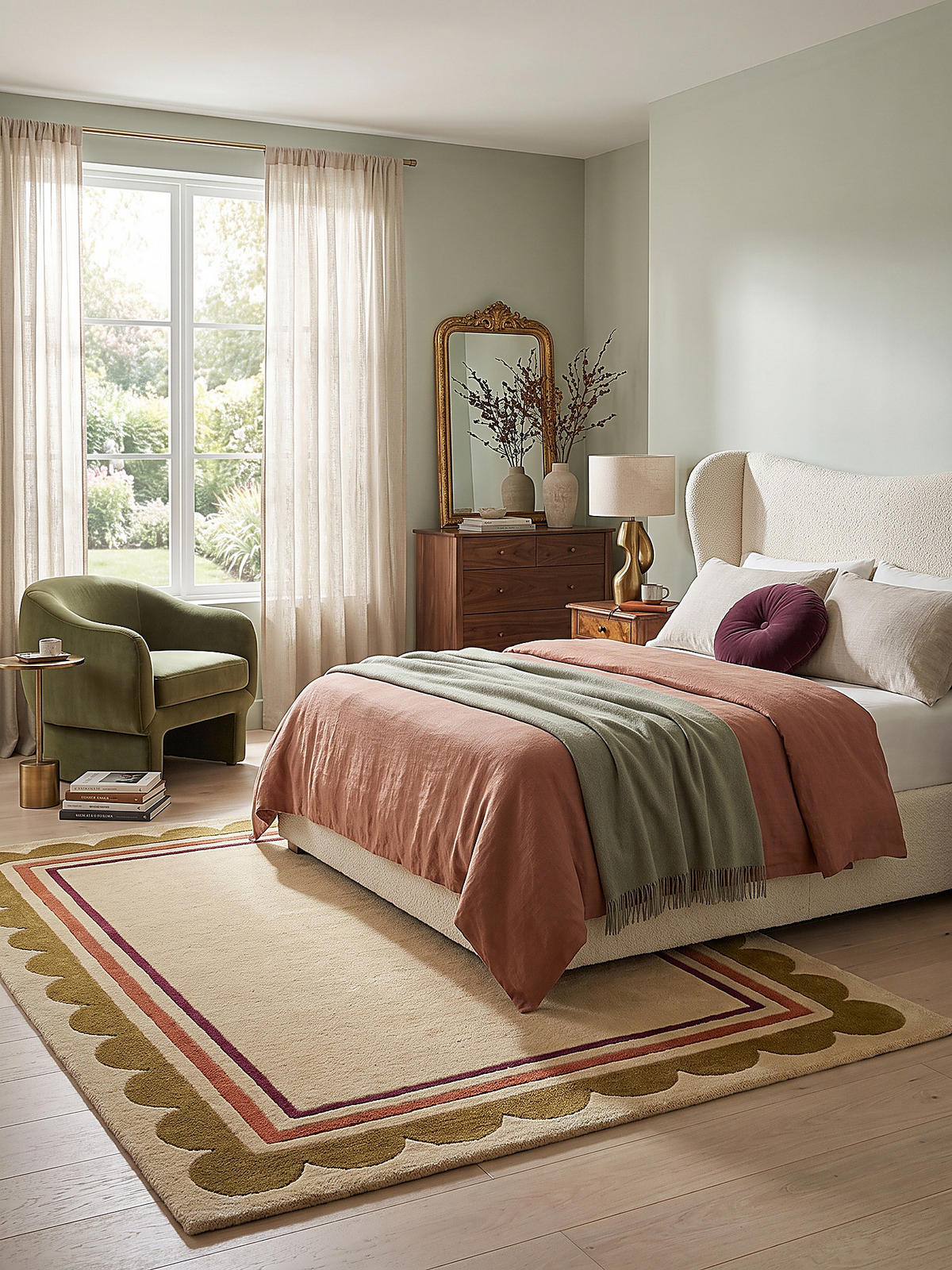 TEPPICH aus Wolle, handgetuftet, WENSUM, in Beige-Multicolor, Scallop-Bordüre, 160 x 230 cm - Beige, Textil (160/230cm) - KADIMA DESIGN