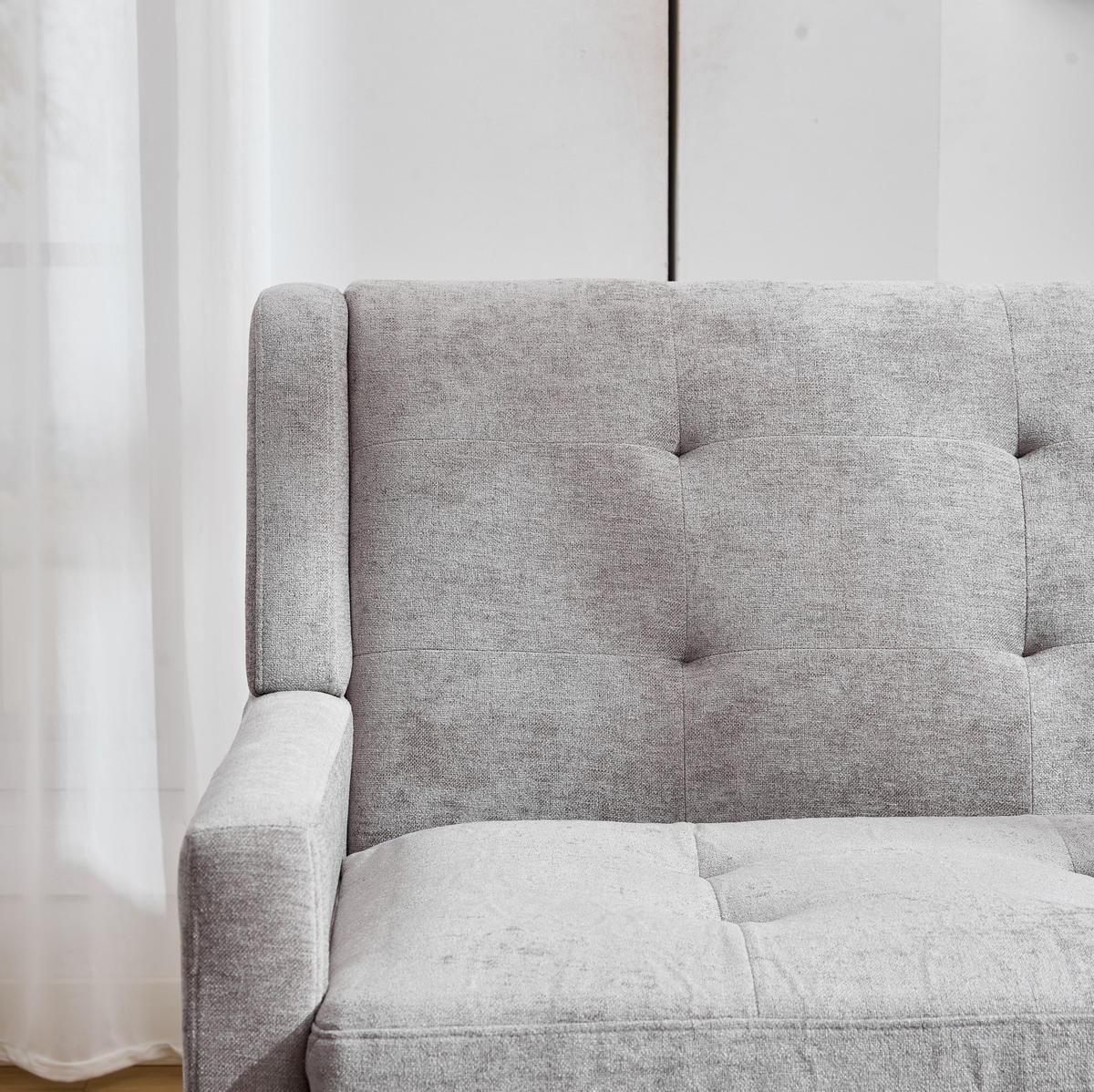 2-SITZER 120/75/88 cm Hellgrau aus Leinen mit Knopfpolsterung - Hellblau, Textil (75/88/120cm) - OKMYHOME