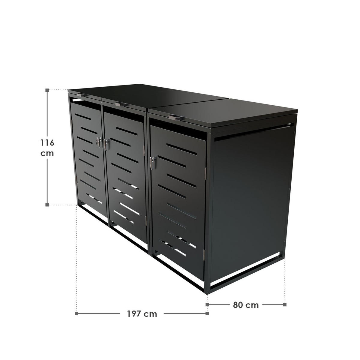 MÜLLTONNENBOX Arel 3er-Set - Anthrazit, Metall (197/116/80cm) - Juskys