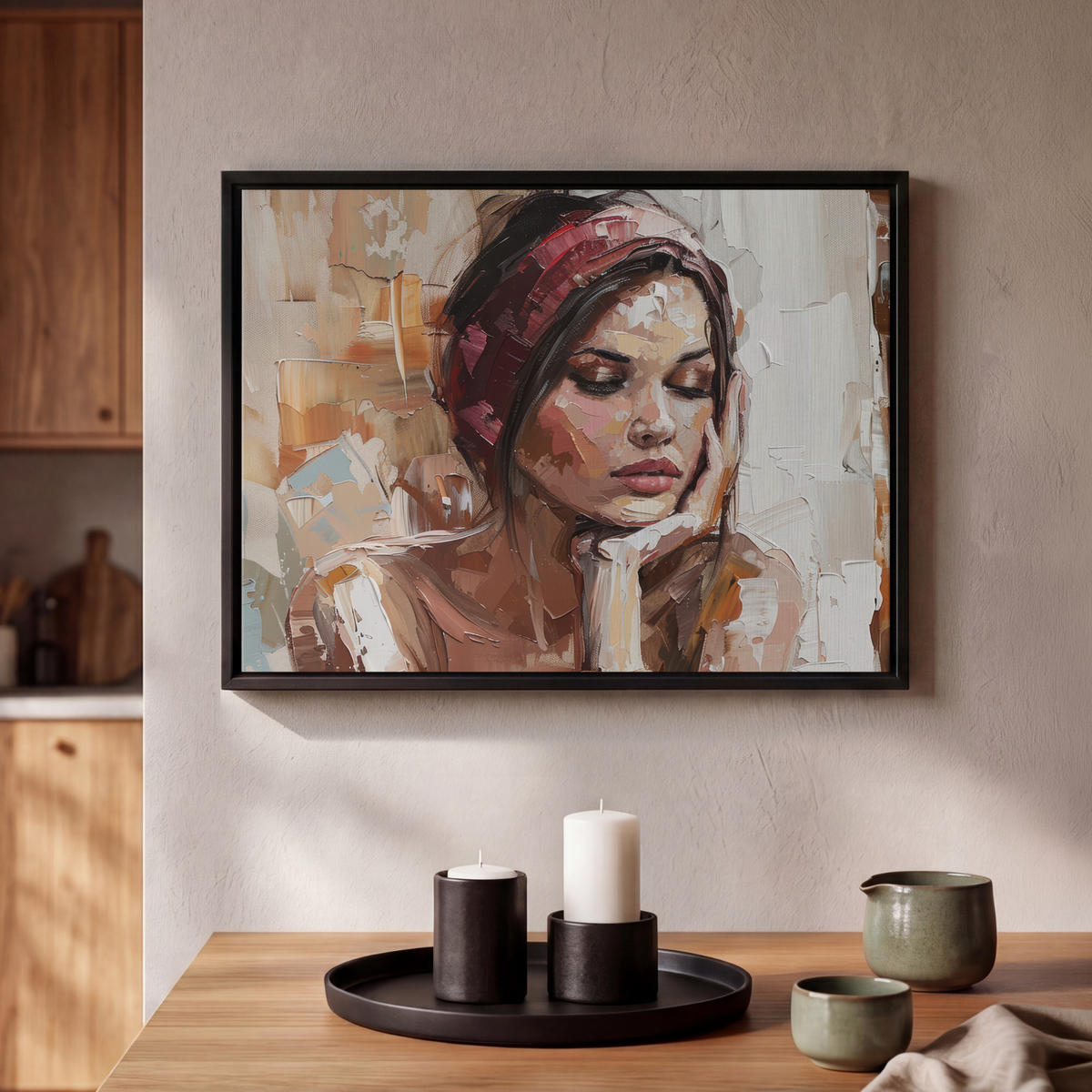 LEINWAND Bilder mit Rahmen - Frau - Lackierung - Porträt - Modern - 40x30 - Altrosa, Textil (40/30cm) - MuchoWow