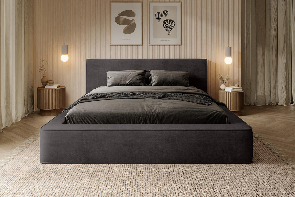 POLSTERBETT MUMMO 140x200 cm, Anthrazit - Anthrazit, Textil (200/140cm) - Fedve