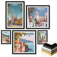 WANDBILDER 5er-Set - 50x50 cm & 20x30 cm & 40x60 cm Schwarzer Rahmen - Retro-Stadtillustrationen - Schwarz, Kunststoff (40/60cm) - ArtPrintCave