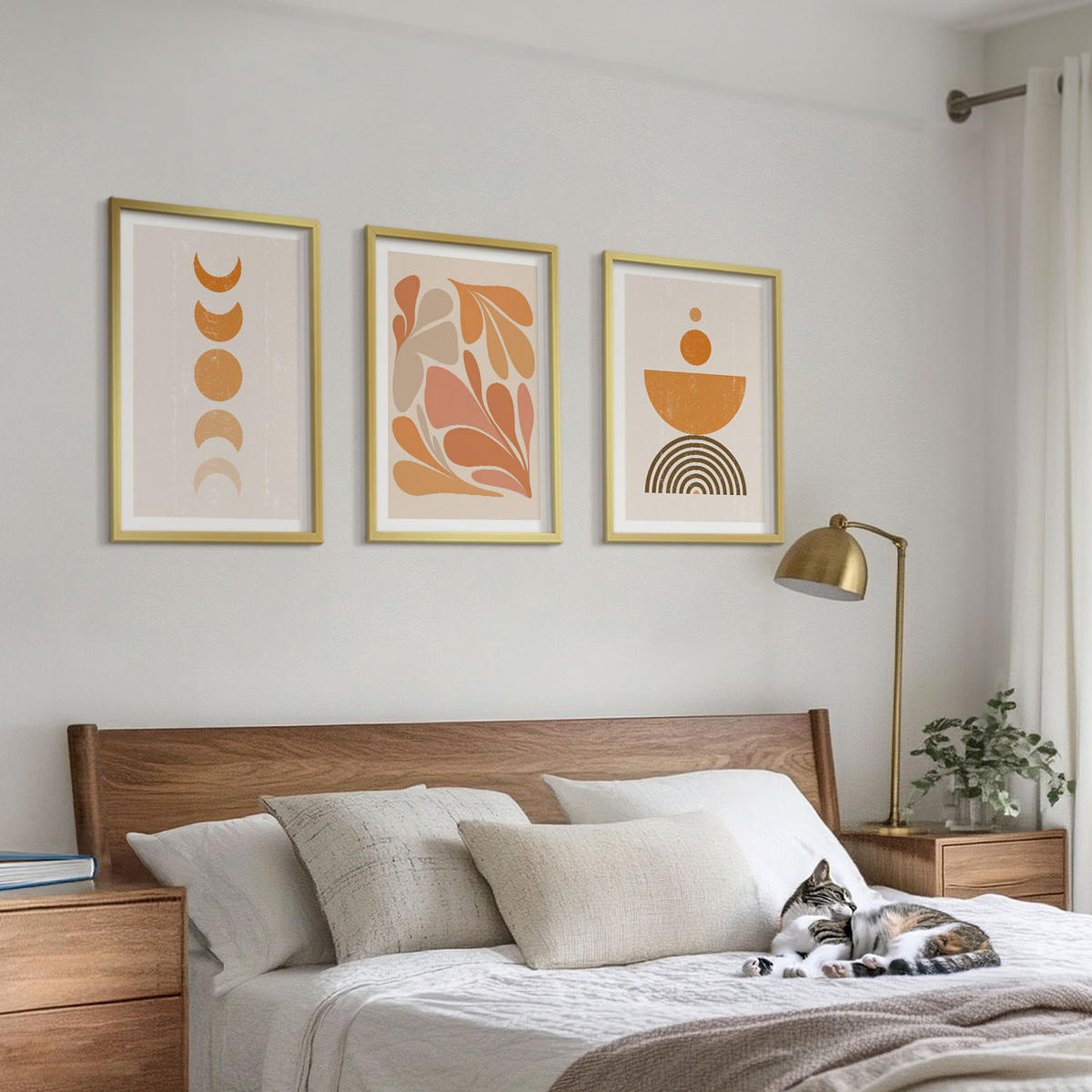BILDER SET 3er Set - 40x60 cm Goldrahmen - Abstrakte orange Formen - Goldfarben, Kunststoff (40/60cm) - TULUP