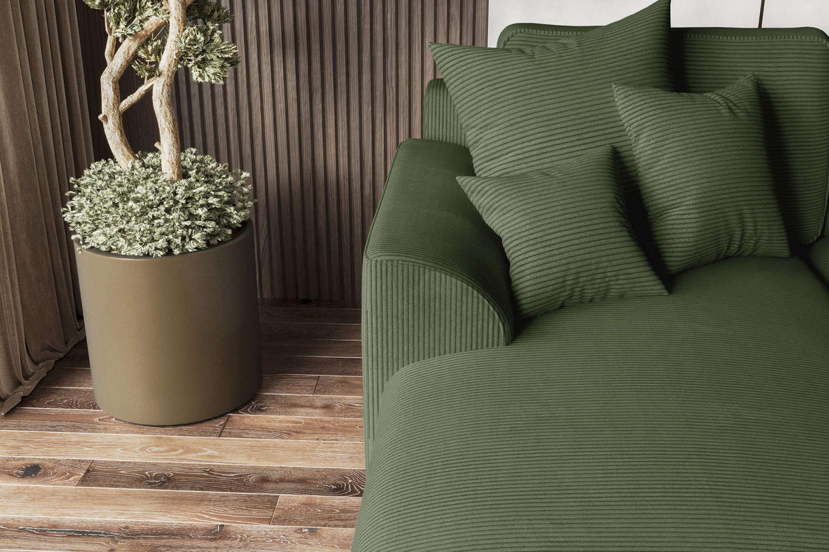 ECKSOFA GUSTO Cordstoff Olivgrün Links inkl. Schlaffunktion - Chromfarben/Olivgrün, Kunststoff/Textil (295/194cm) - 99rooms