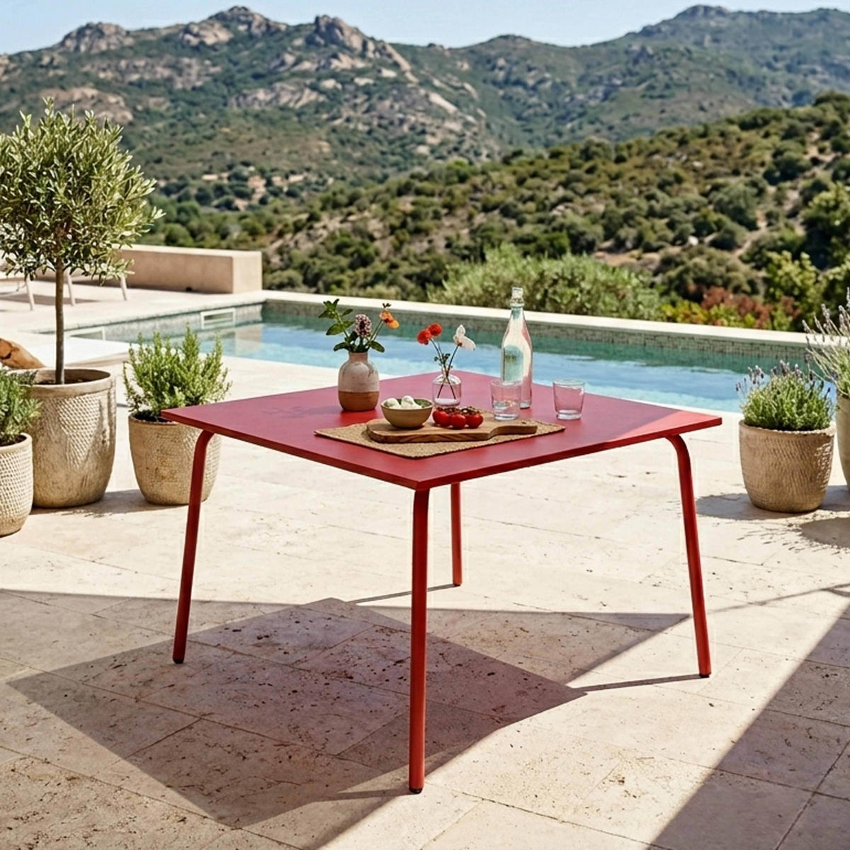 GARTENTISCH , Rot - Rot, Metall (120/120/72cm) - Oviala
