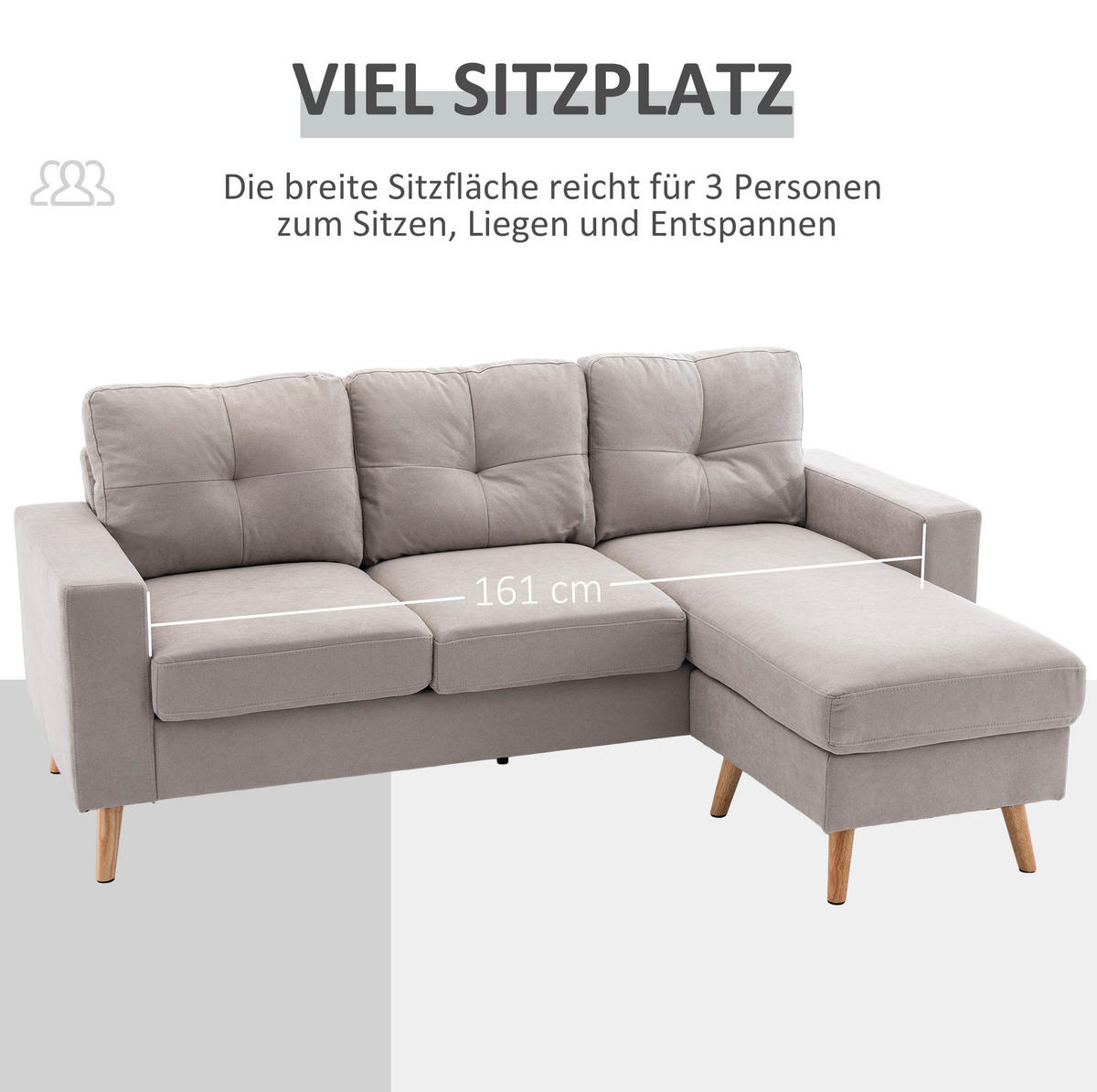 ECKSOFA 193/136/85 cm hellgrau aus Leinenoptik mit Chaiselongue - Hellgrau, Textil (136/193cm) - OKWISH