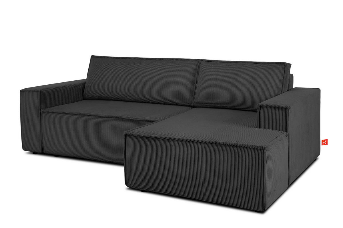 ECKSCHLAFSOFA-RECHTS NAPI in Pet Friendly Cord-Stoff, dunkelgrau - Dunkelgrau/Schwarz, Textil (262/148cm) - KONSIMO®