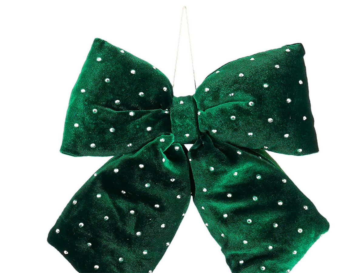 WEIHNACHTSSCHLEIFE Satin mit Schmucksteinen, grün, 20 × 23 cm, Stoff, für Weihnachtsbaum und Dekoration - Grün, Naturmaterialen (20/23/1cm) - LAALU