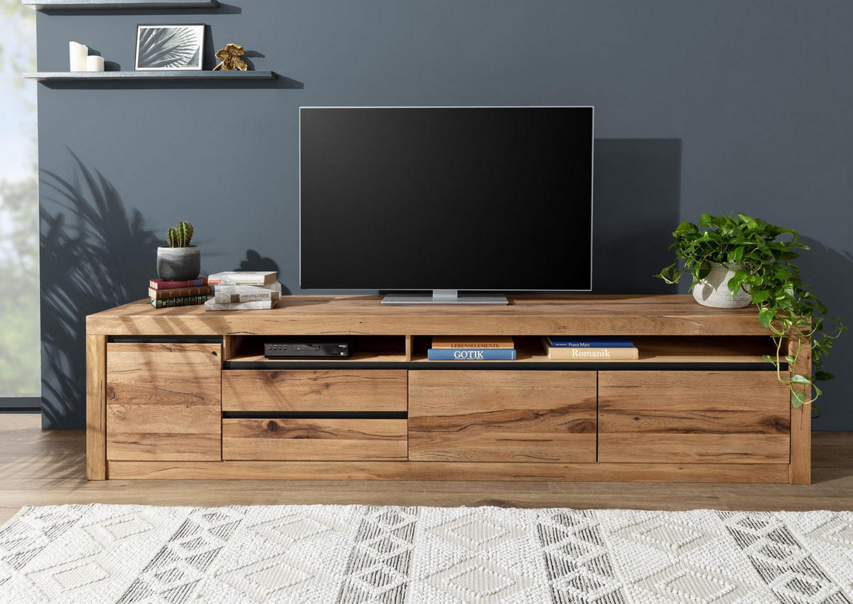 TV-BOARD Wild-/Zerreiche 260x50x60 natur geölt MONTREUX #041 - Naturfarben, Holz (260/62/50cm) - Massivmoebel24
