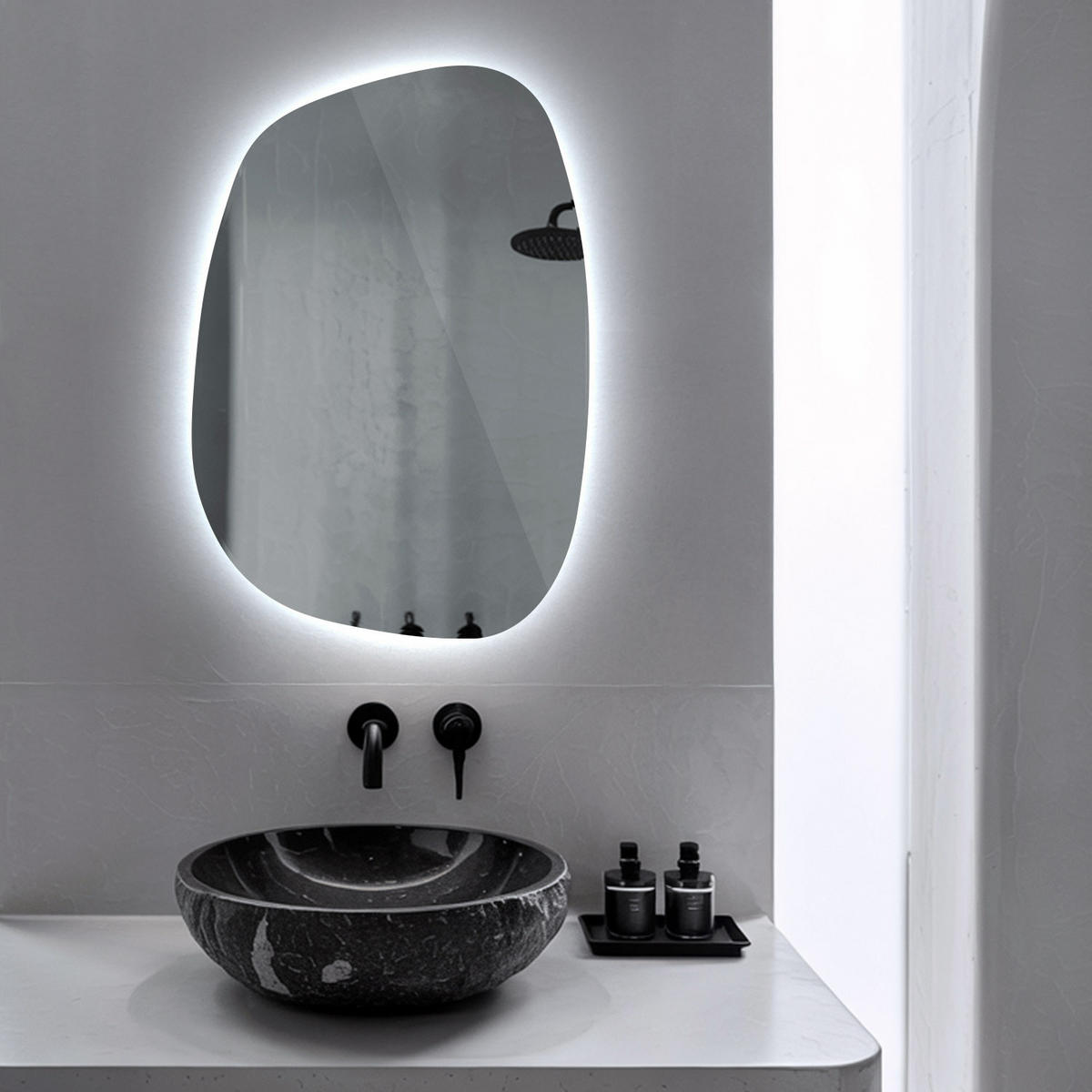 LED SPIEGEL 90,9 x 66 cm Unregelmäßige Form Kaltweiß 6500K - Transparent, Glas (90.9/66/0.4cm) - TULUP
