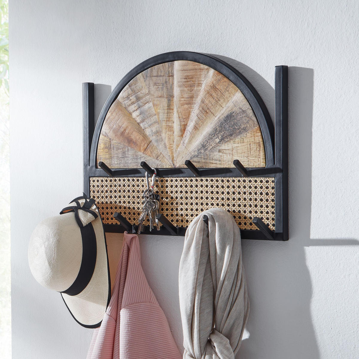 WANDGARDEROBE Mango Massivholz Rattan Metall Modern - Braun, Holz/Metall (53/40/8cm) - KADIMA DESIGN