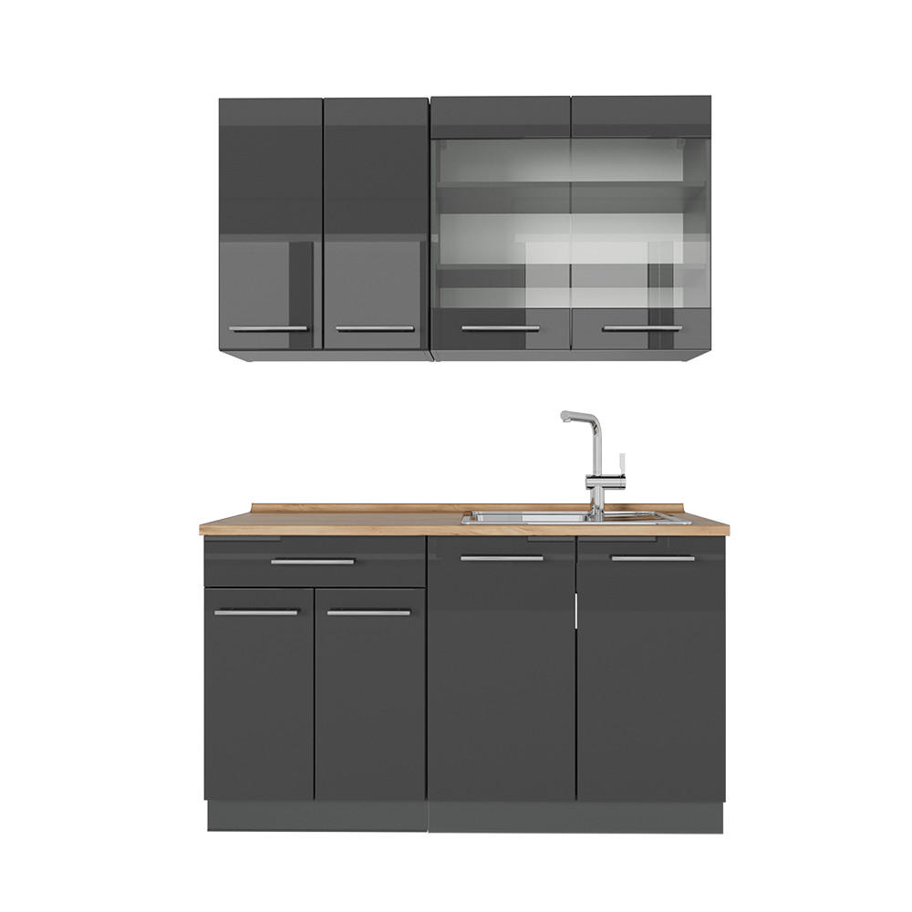 JEDNOTKOVÁ KUCHYNĚ Fame-Line Antracitový vysoký lesk - antracitová/vysoce lesklá černá, kompozitní dřevo (140/81.6/60cm) - Vicco