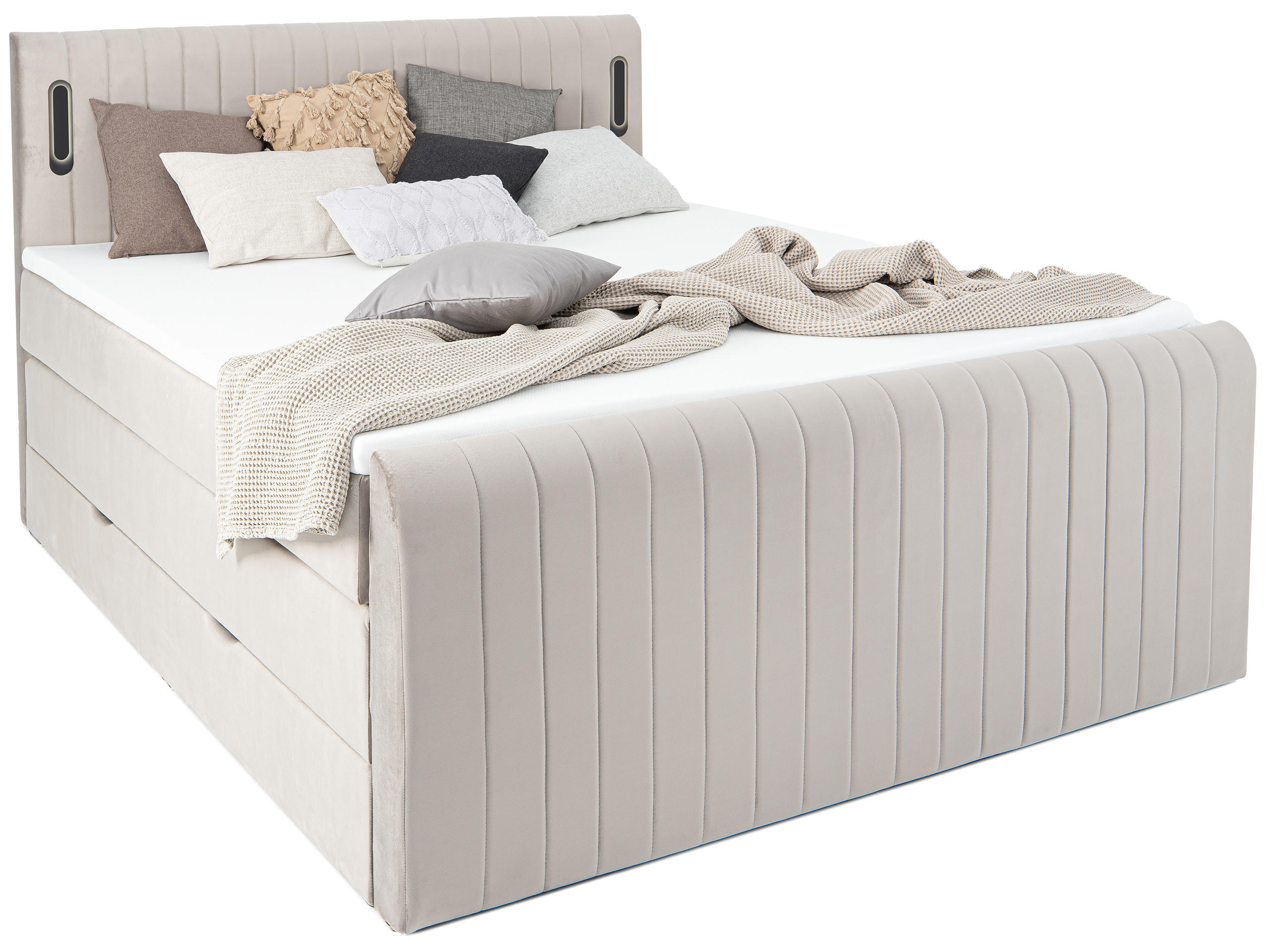 BOXSPRINGBETT FLY beige 200/200 cm H3/H4 Samt - Beige, Textil (200/200cm) - wonello
