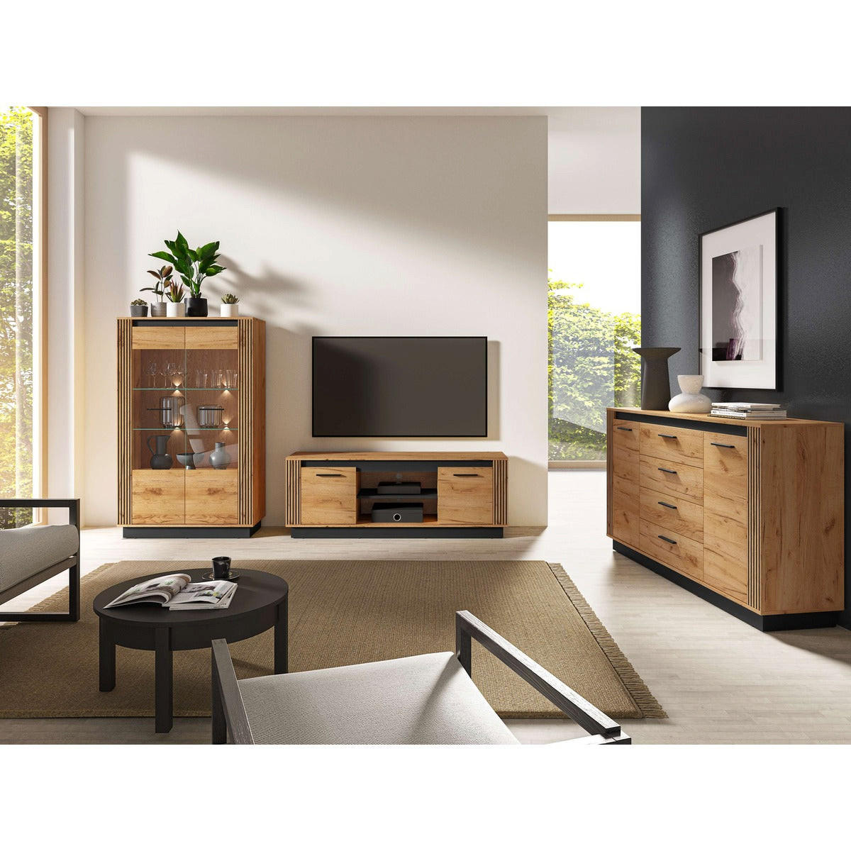 WOHNZIMMER Set 3-tlg. – Urso – Eichefarben - Eichefarben, Holzwerkstoff (92/141/40cm) - hi-markt