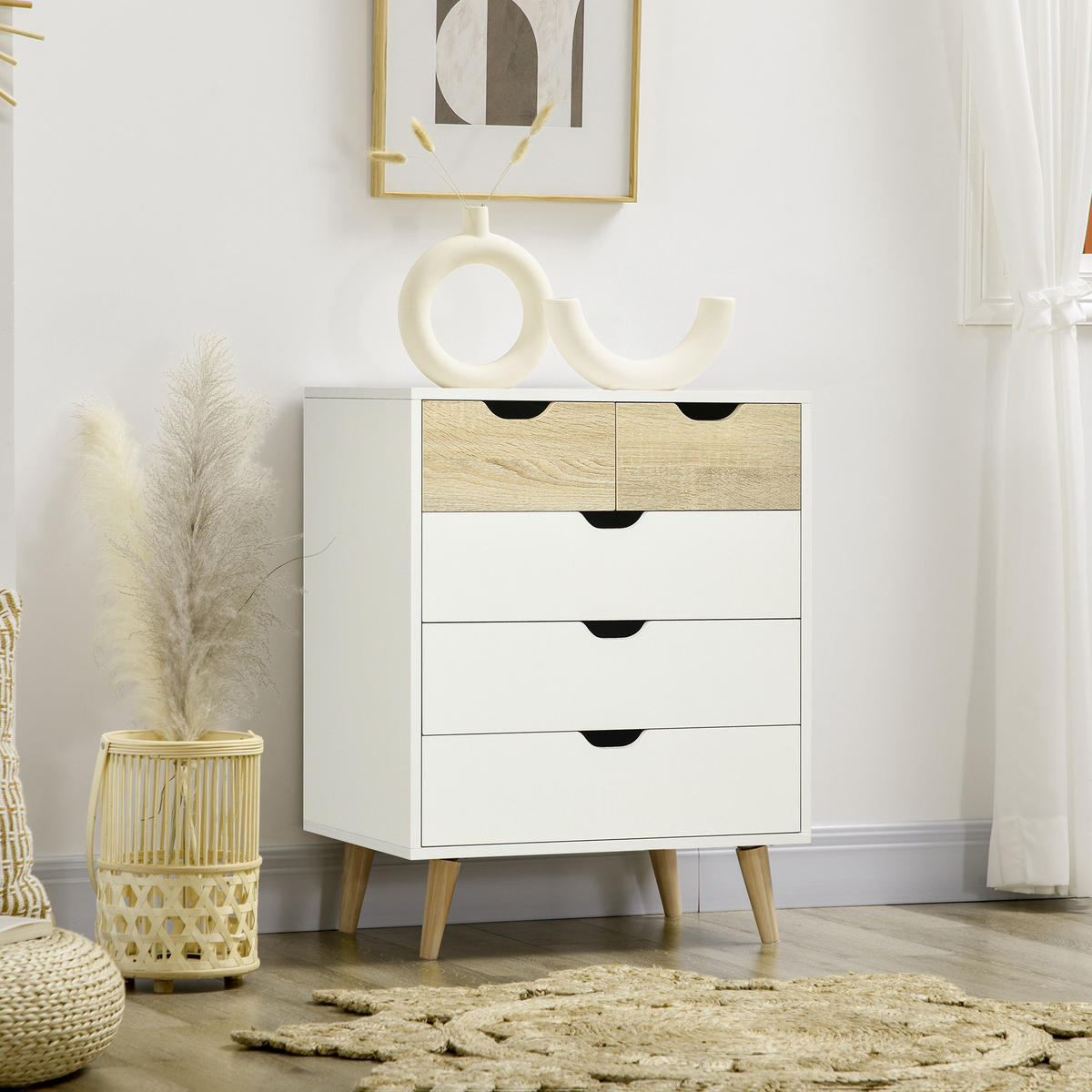 KOMMODE Weiß Eichefarben 60/40/77,5 cm - Weiß, Holzwerkstoff (60/77.5/40cm) - PANGIVO