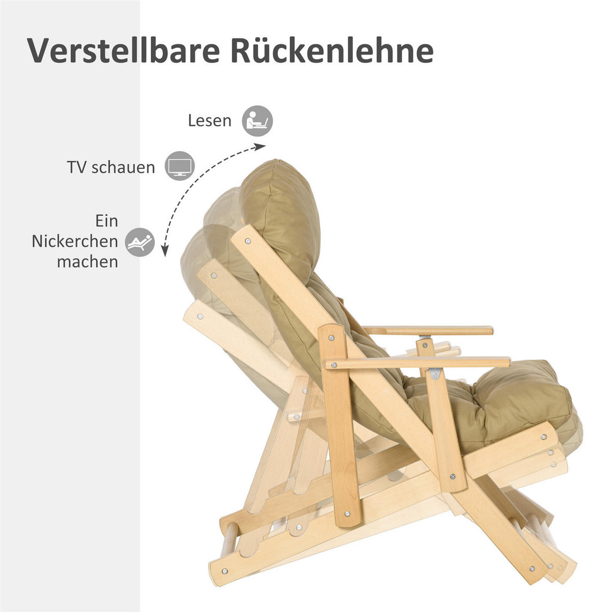 RELAXSESSEL klappbar Leinenoptik Buchenholz braun - Naturfarben, Textil (71/126/14cm) - Kaket