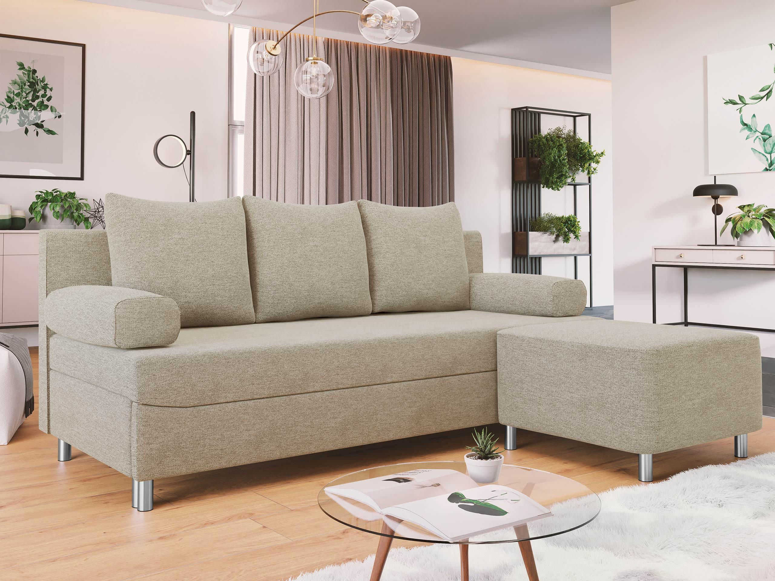 SCHLAFSOFA Dover mit Polsterhocker - Chromfarben/Naturfarben, Holz/Kunststoff (192/80cm) - MIRJAN24